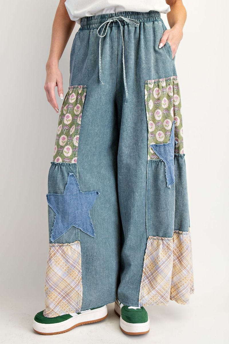 Denim Patchwork Drawstring Pants (REG)