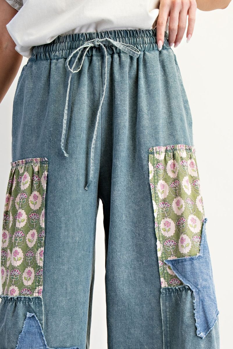 Denim Patchwork Drawstring Pants (REG)