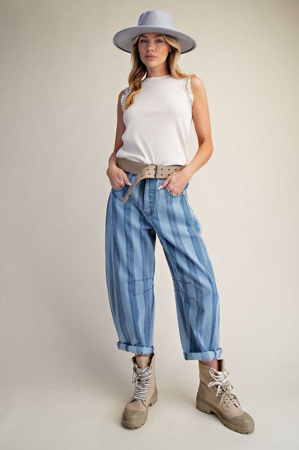 Striped Light Denim Barrel Pants (REG)