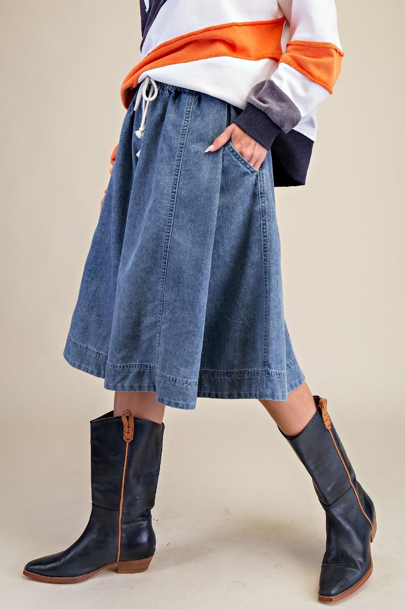 Drawstring Wide Leg Culotte Pants (REG)
