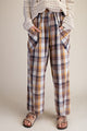 Plaid Linen Pants in Camel Brown (REG)