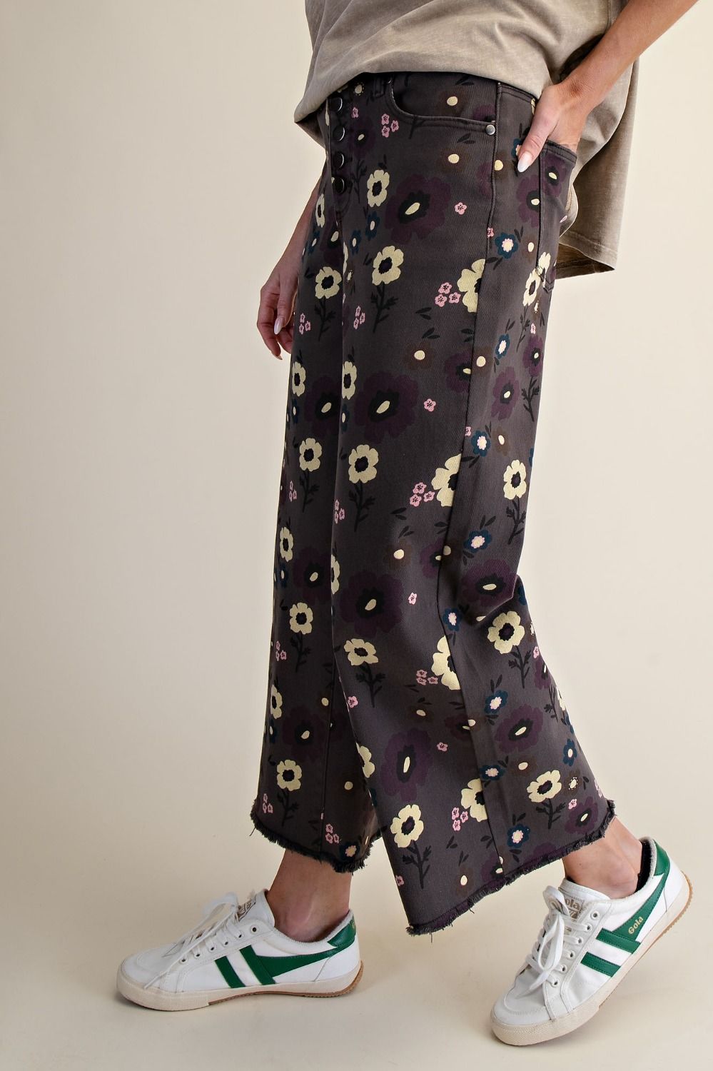 Joyful Flower Twill Pants in Ash (REG)