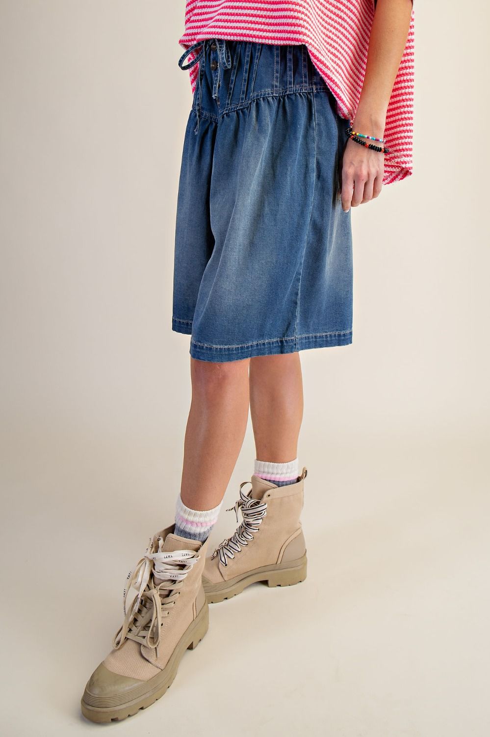 Pleated Wide Leg Bermuda Shorts (REG)