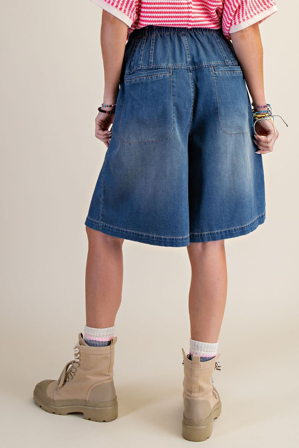 Pleated Wide Leg Bermuda Shorts (REG)