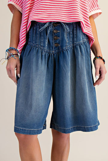 Pleated Wide Leg Bermuda Shorts (REG)