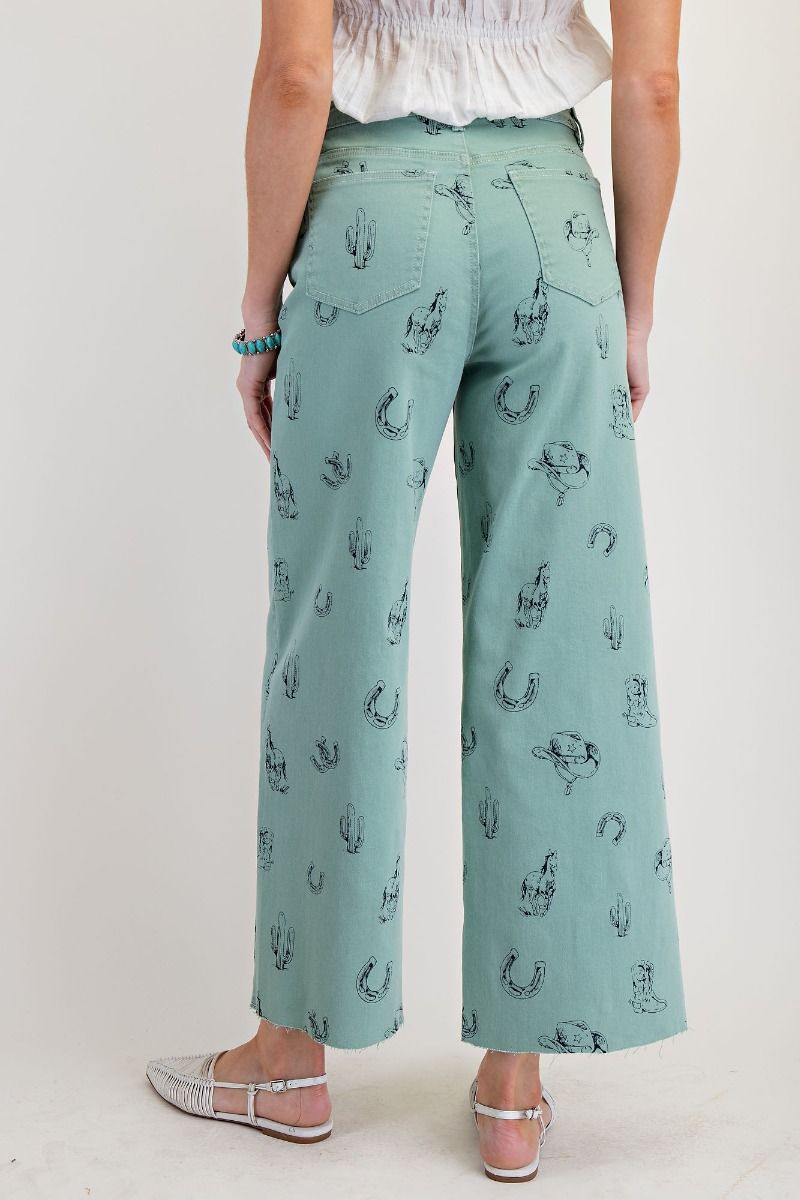 Western Printed Pants in Sage (REG)