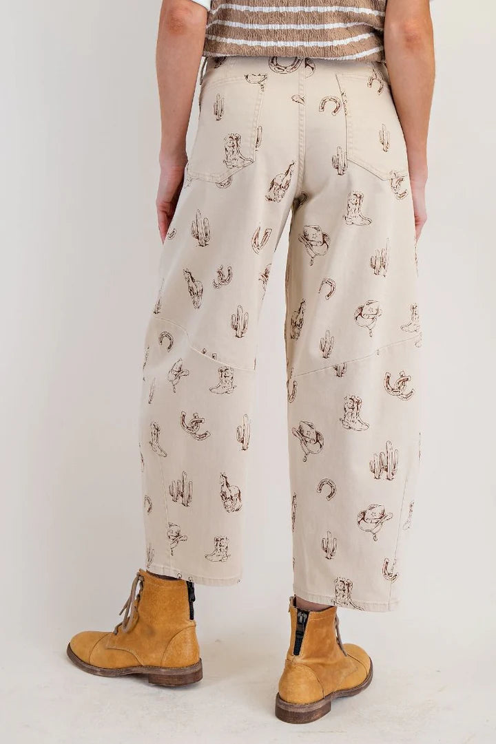 Western Printed Barrel Pants in Nautral (REG)