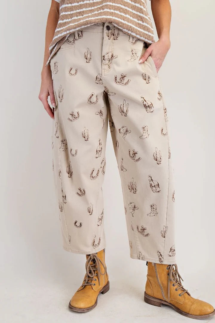 Western Printed Barrel Pants in Nautral (REG)