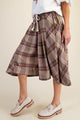 Plaid Linen Wide Leg Culotte Pants in Mushroom (REG)