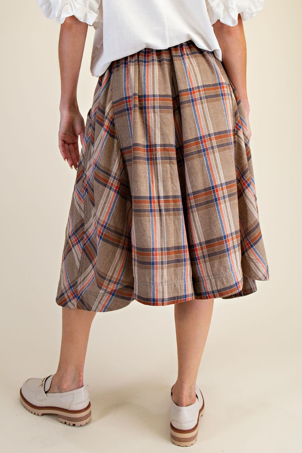 Plaid Linen Wide Leg Culotte Pants in Mushroom (REG)