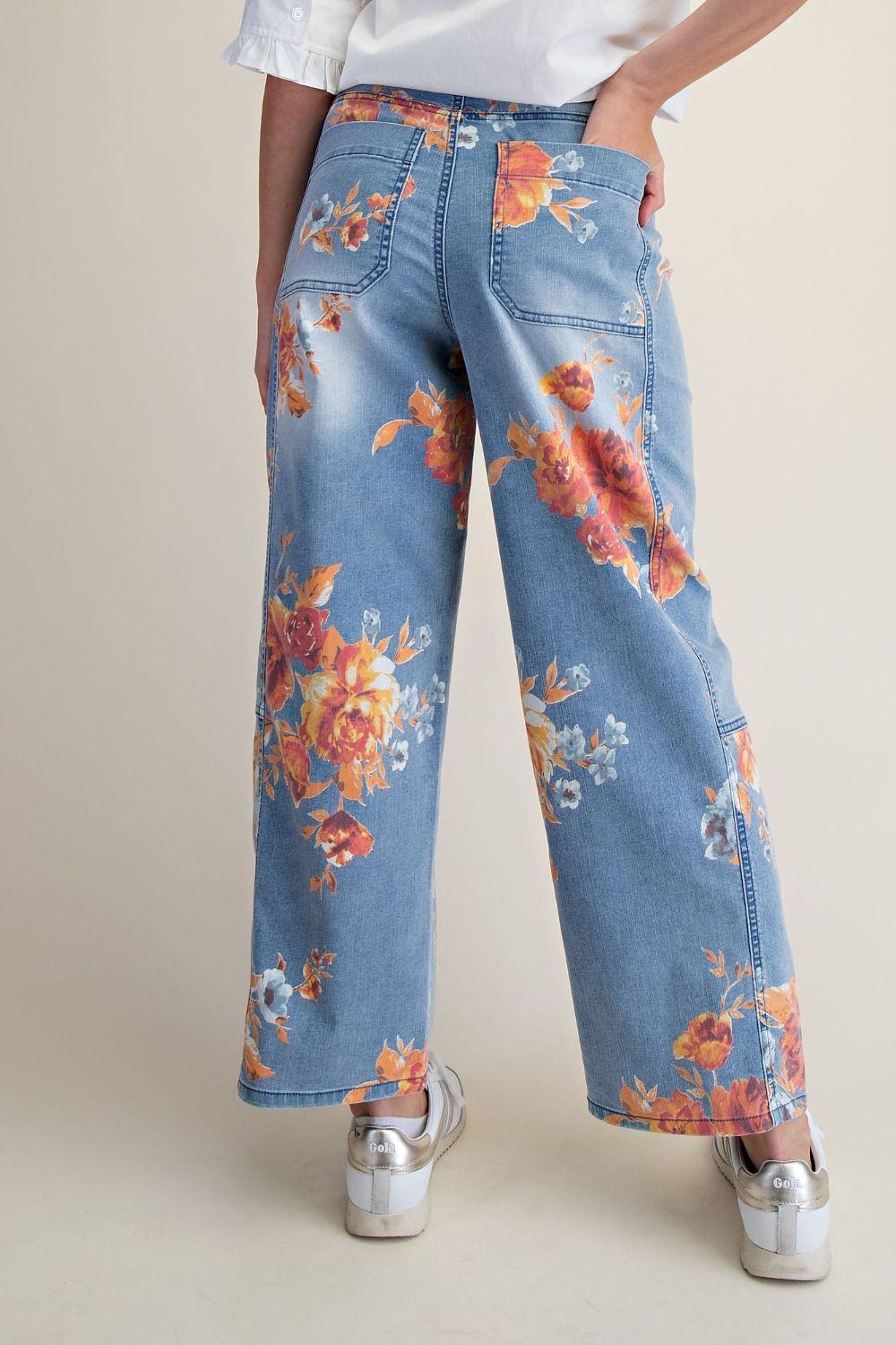 Orange Floral Lt. Denim Barrel Jeans (REG)