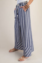 Striped Linen Palazzo Pants in Blue (REG)