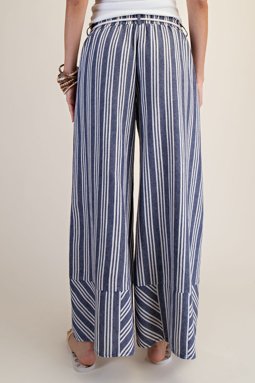 Striped Linen Palazzo Pants in Blue (REG)