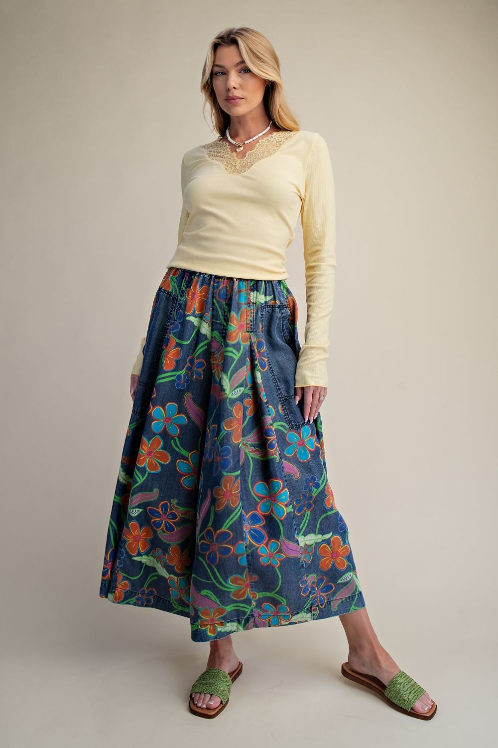 Funky Floral Wide Leg Culotte Pants (REG)