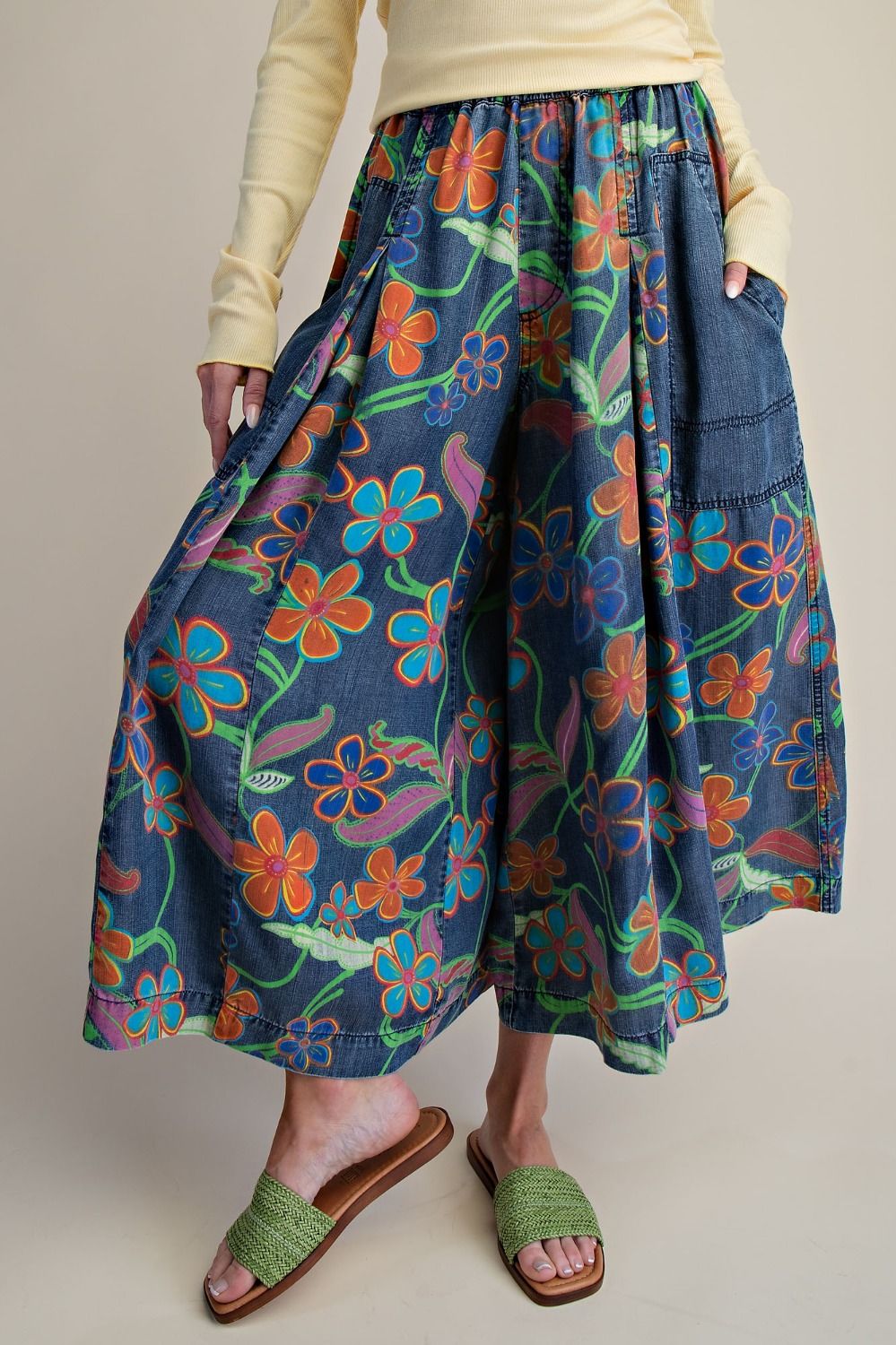 Funky Floral Wide Leg Culotte Pants (REG)