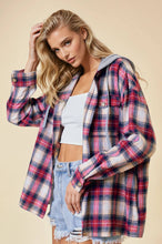Hooded Plaid Shacket Jacket in Red (REG)