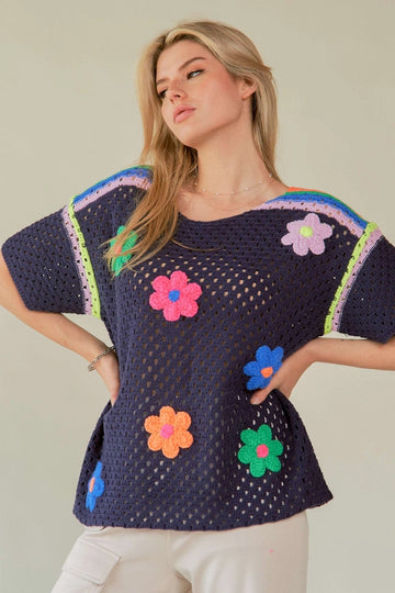 Flower Patch Cover Up Top in Ink (REG)