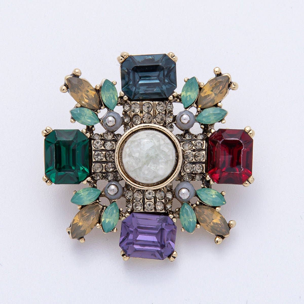 Antique Multi Color Crystal Brooch