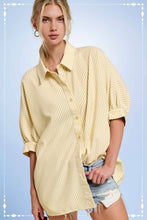 3/4 Sleeve Button Down Striped Shirt in Lemon (REG)