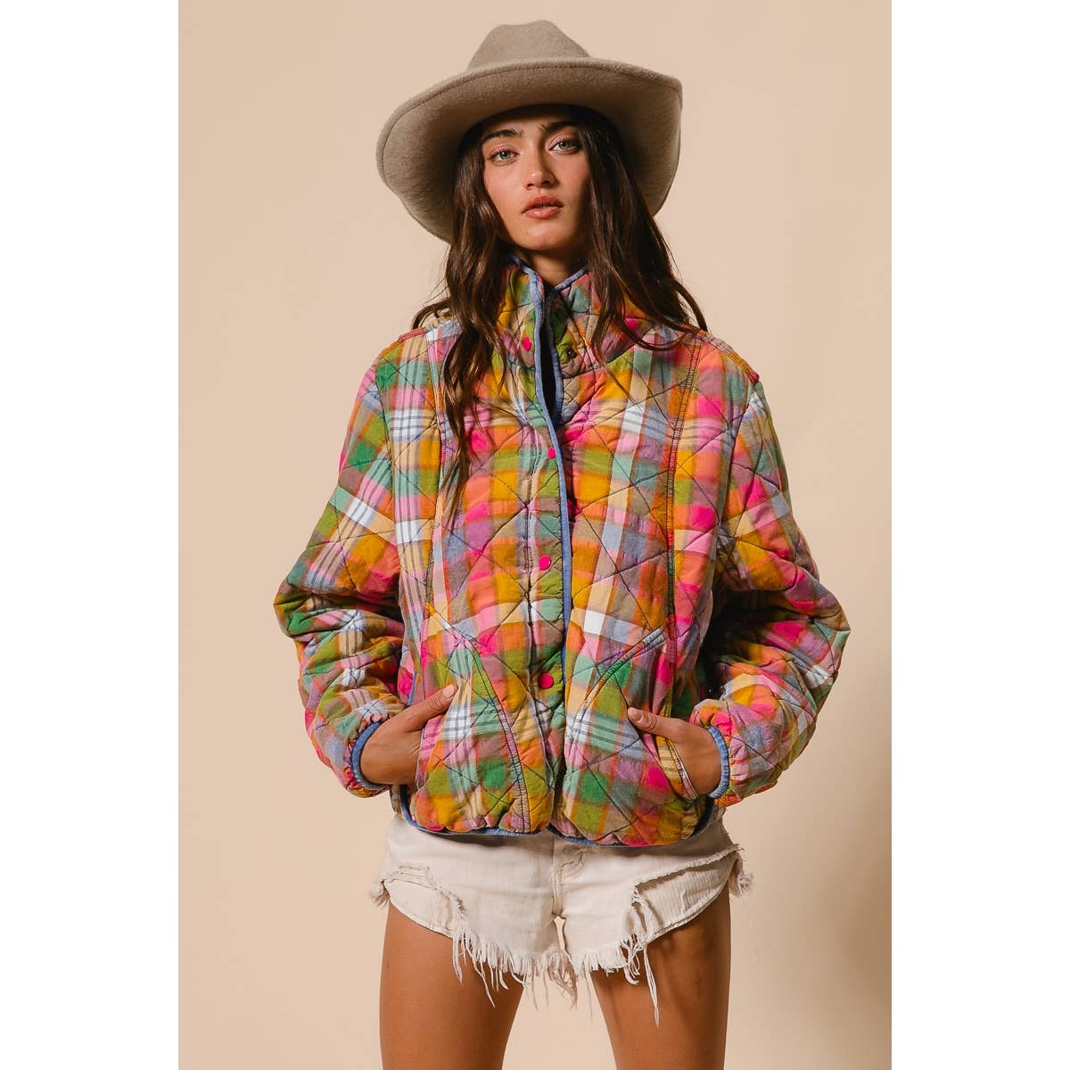 Vibrant Plaid Quilted Jacket (REG)