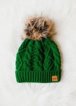 Green Cable Pom Hat