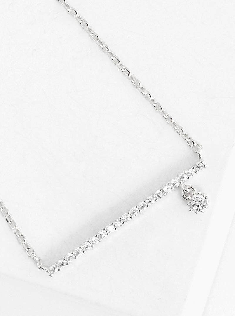 18K Dipped Cz Pave Bar Pendant Necklace