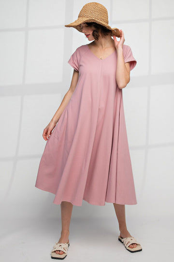 Wide V Midi Dress in Dusty Mauve (REG)