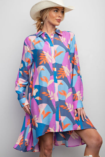 Printed High Low Shirt Dress in Royal Orange (REG)
