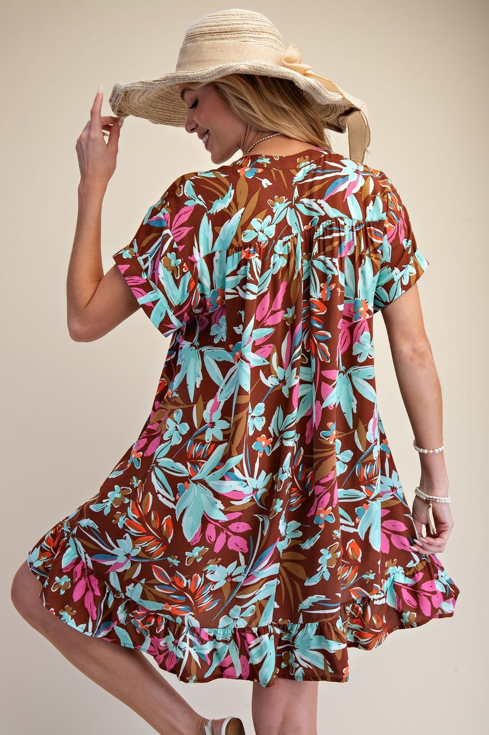 Floral Challis Summer Dress in Mocha (REG)