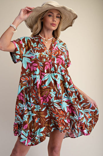 Floral Challis Summer Dress in Mocha (REG)