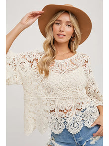 Classy Crochet Lace Top in Ivory (REG)