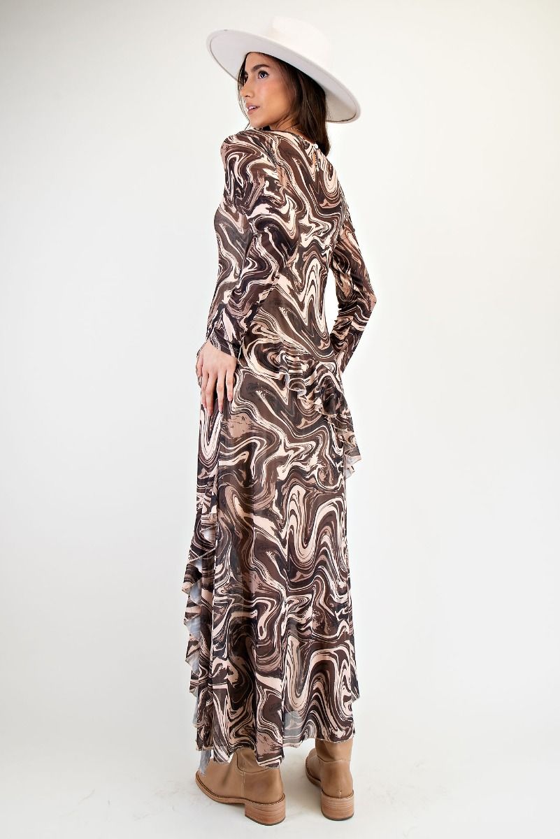 Swirling Marble Maxi Dress in Brown Truffle (REG)