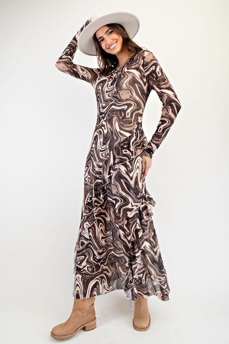 Swirling Marble Maxi Dress in Brown Truffle (REG)