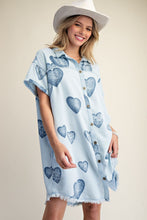 Heart Print Denim Shirt Dress (REG)