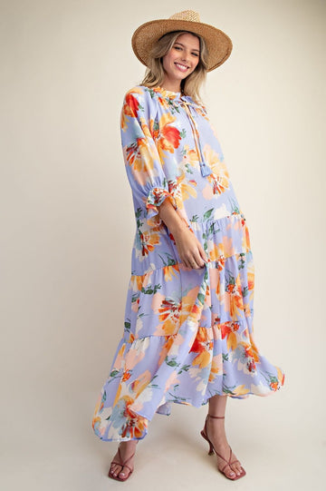 Krista Floral Maxi Dress in Blue (REG)