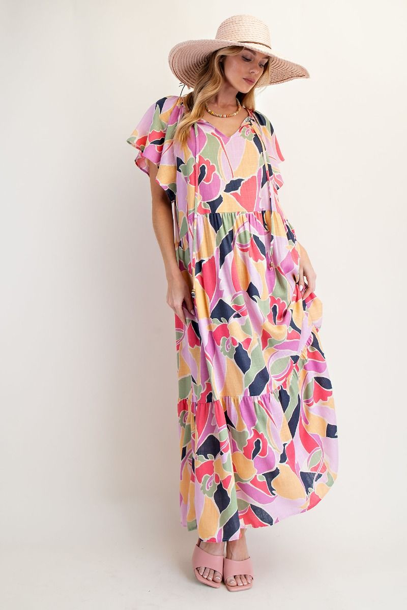 Vacation Print Maxi Dress in Lilac (REG)