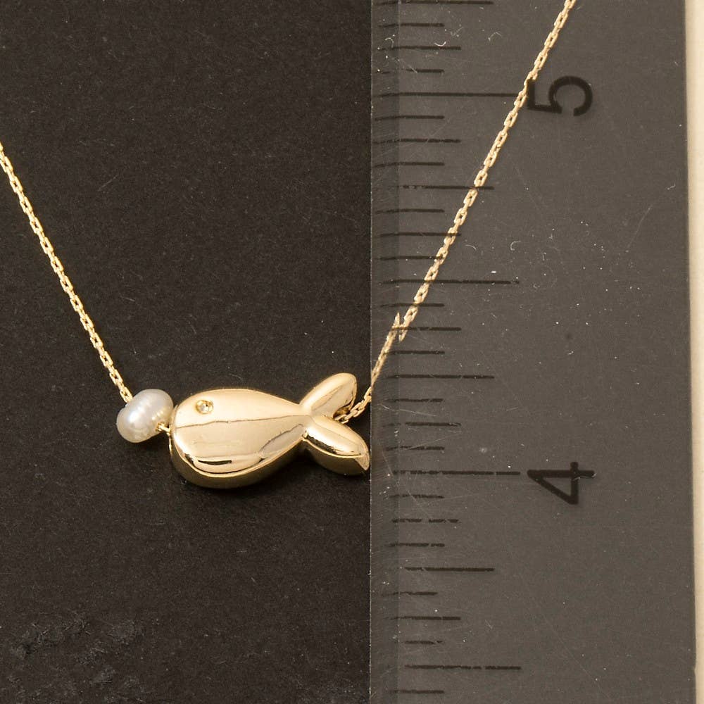 Dainty Pearl and Fish Necklace