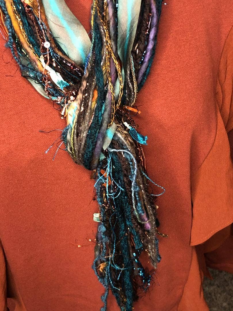 Bronze & Turquoise Fringe Scarf