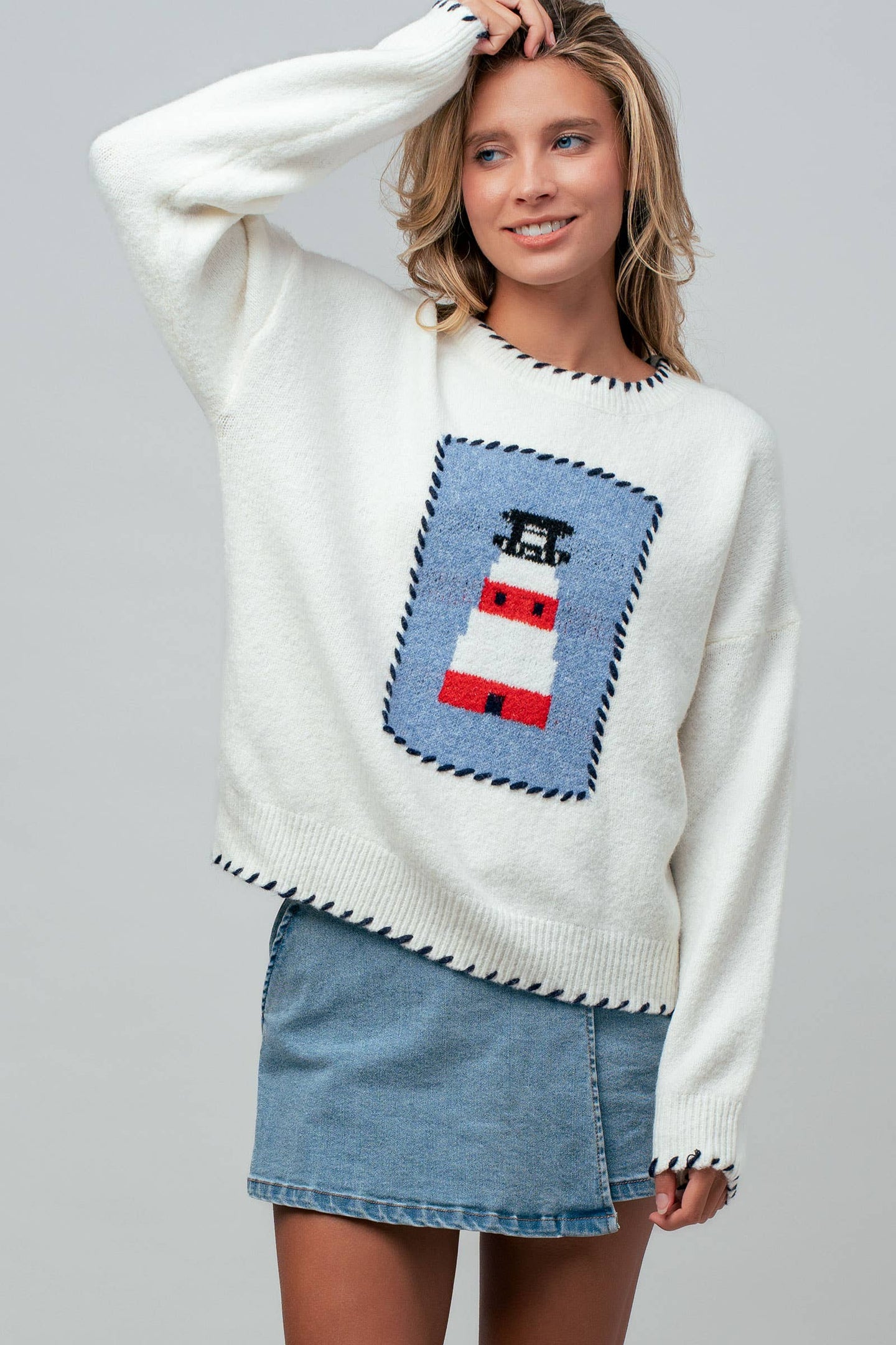 Whipstitch Lighthouse Sweater in Ivory (REG)