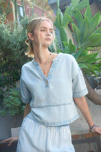 Washed Denim Split Neck Top (REG)