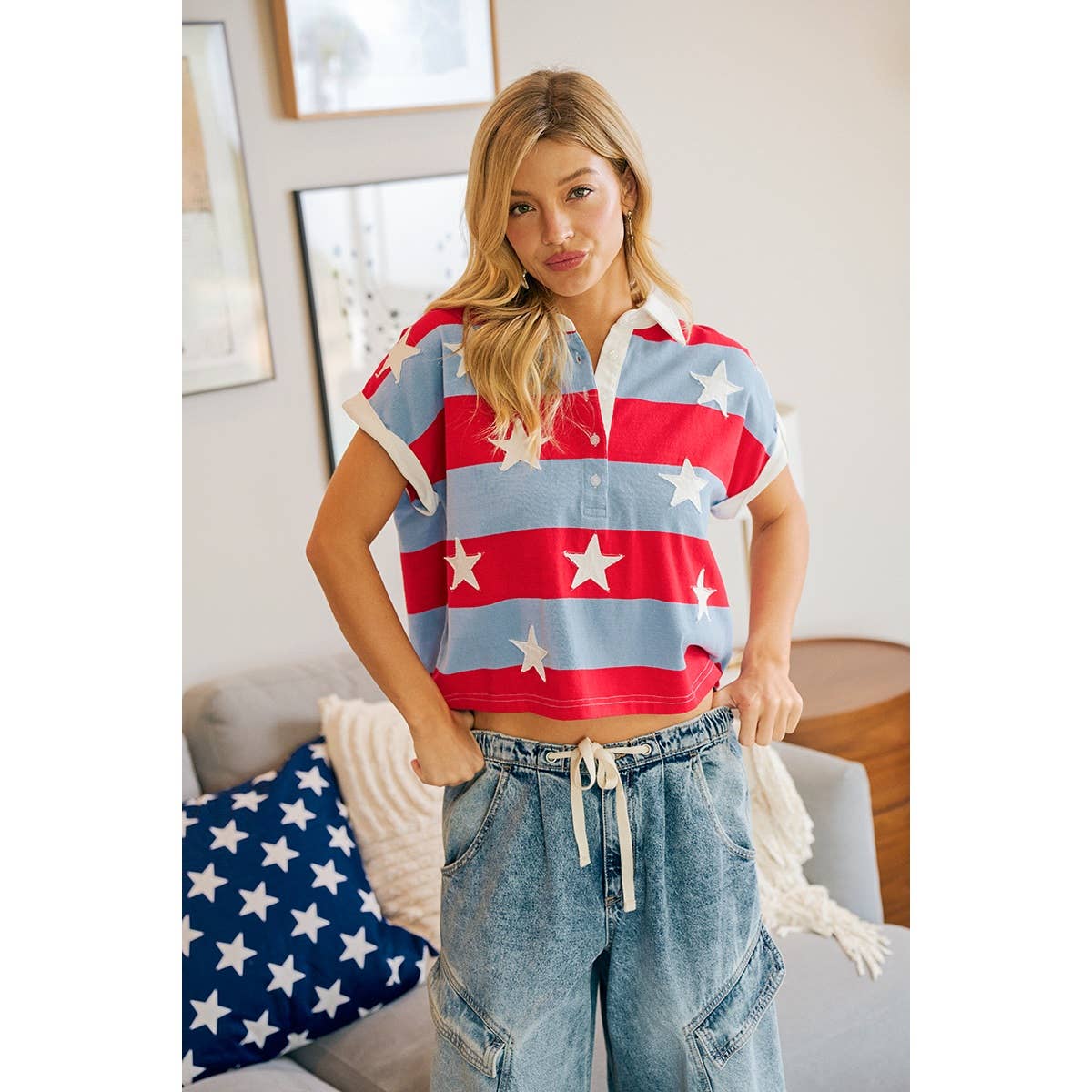 Stars and Stripes Collared Top (REG)