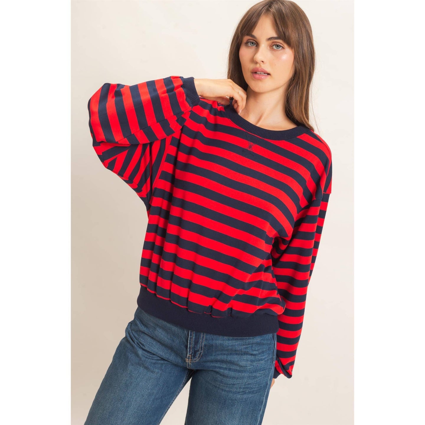 Lyla Striped Sweatshirt in Red (REG)