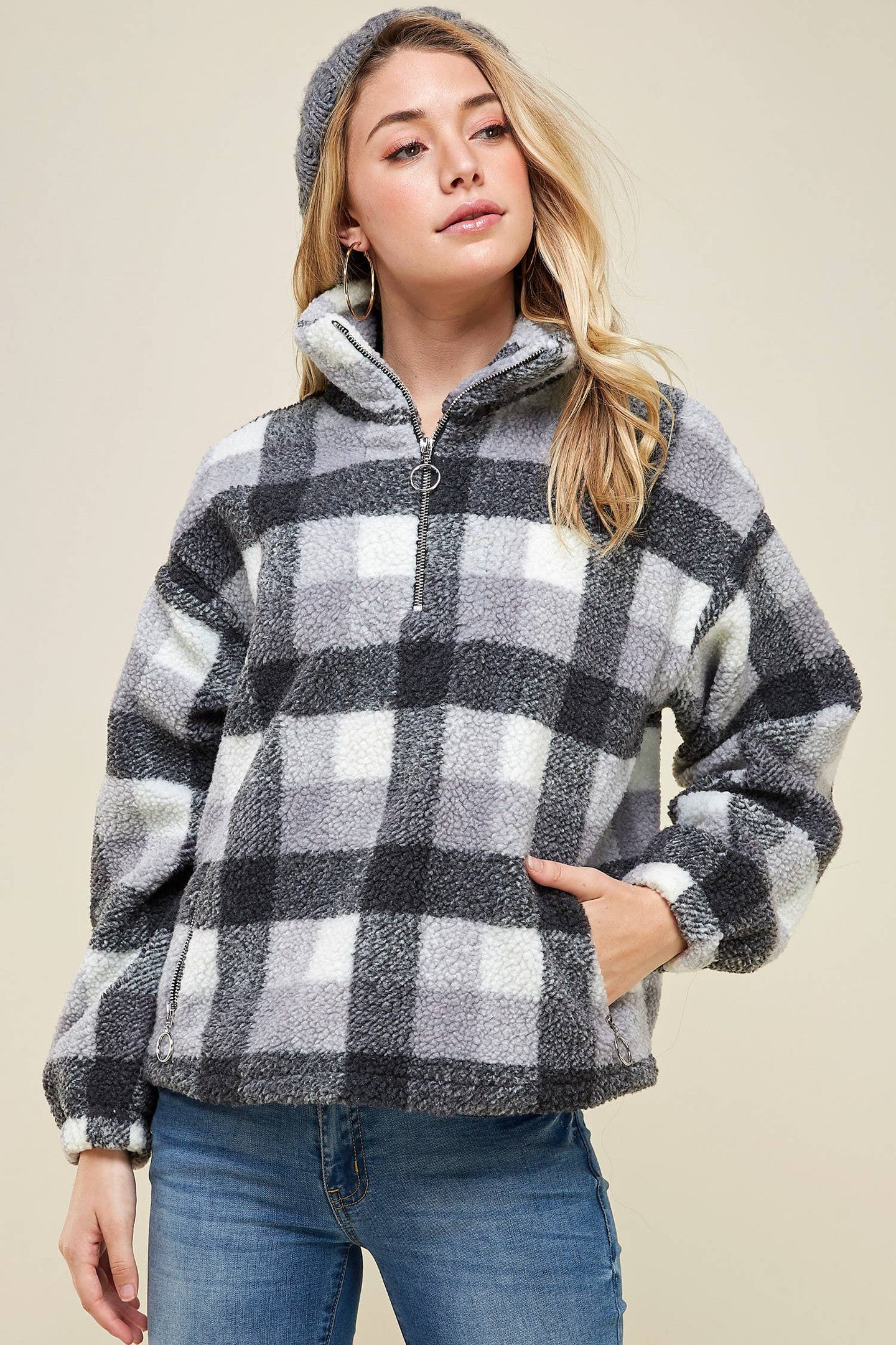 Half Zip Plaid Sweater (REG)