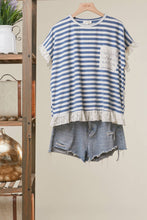 Lace Trim Striped Top in Blue (REG)