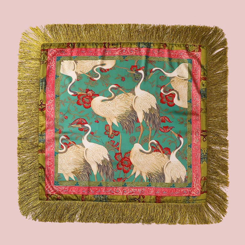 Elegant Crane Fringe Scarf