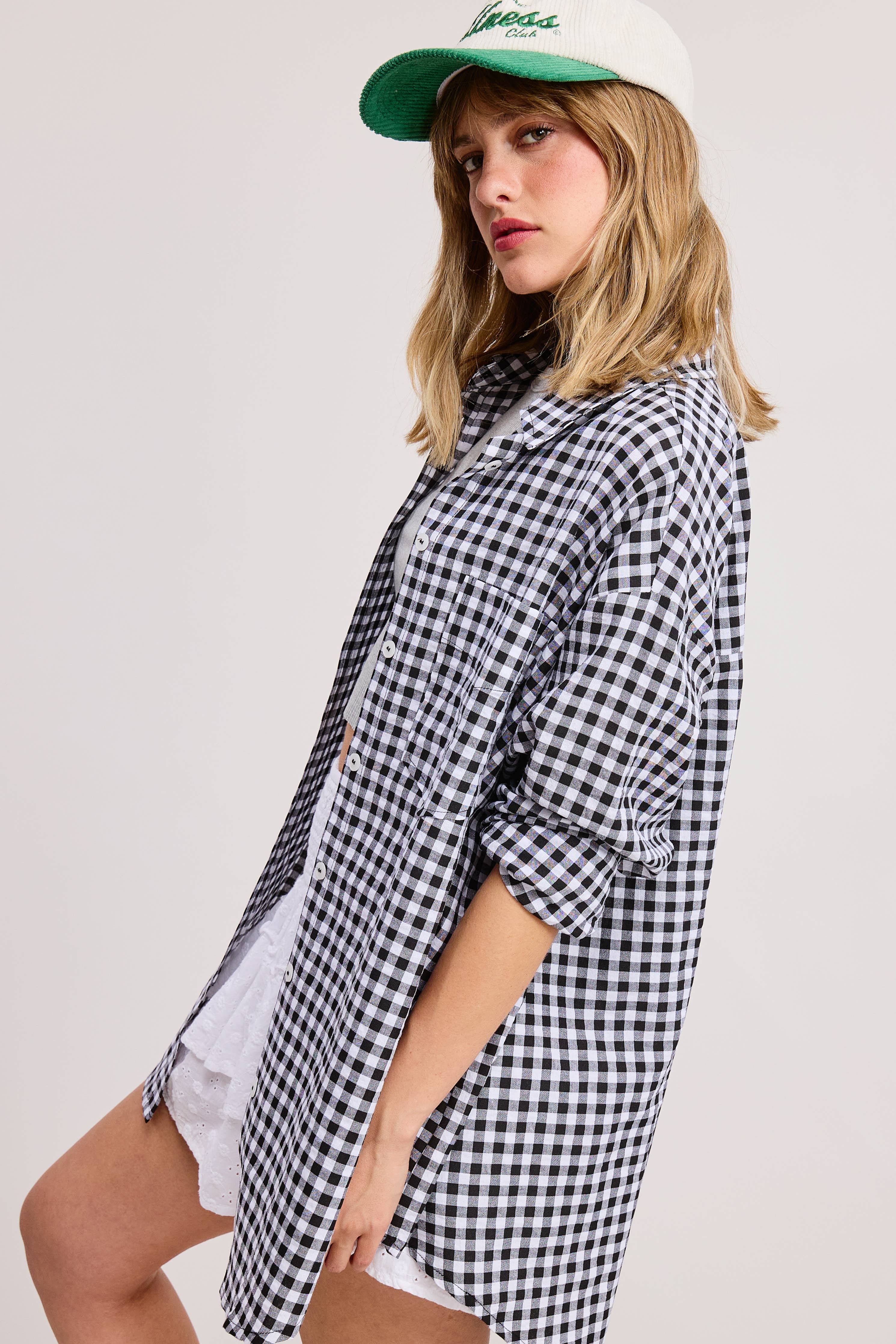 Oversized Gingham Top in Black (REG/PLUS)