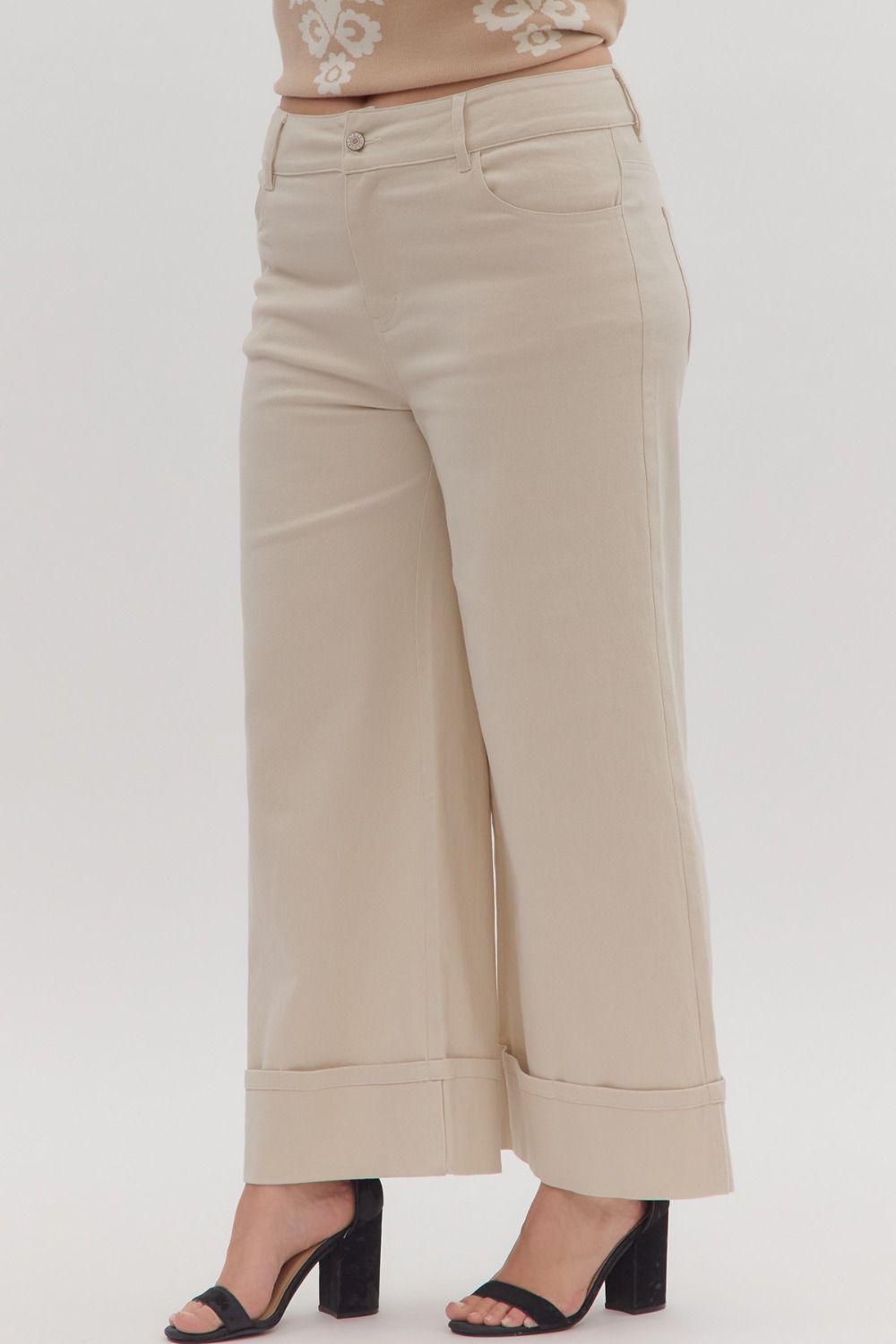 Cuffed Wide Leg Pants in Sand (REG/PLUS)