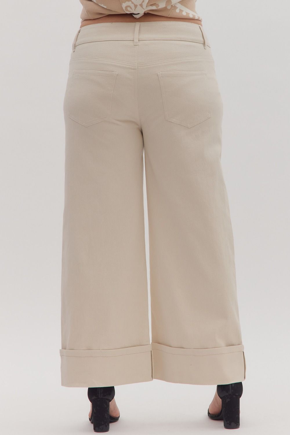 Cuffed Wide Leg Pants in Sand (REG/PLUS)