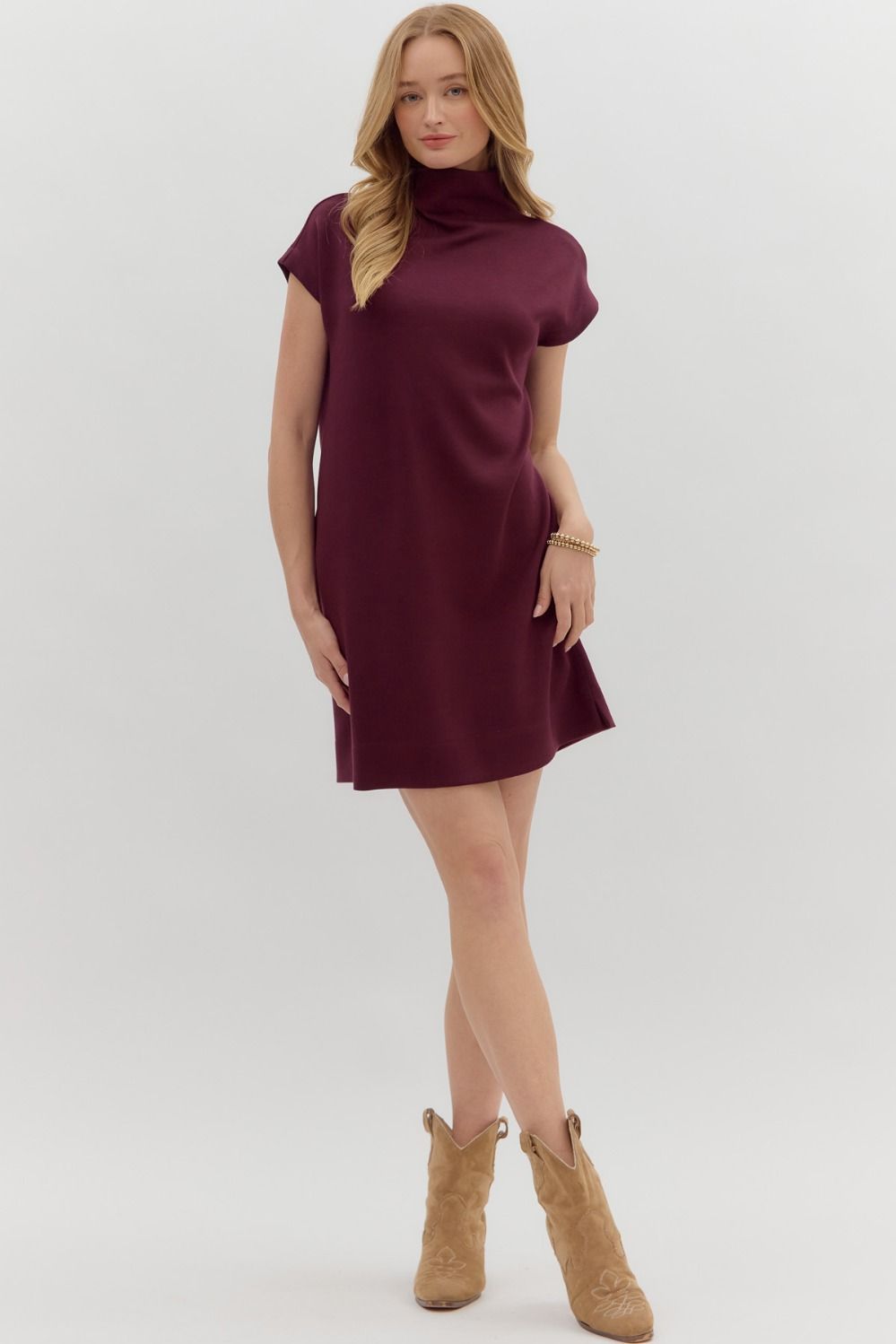 Mock Neck Mini Dress in Wine (REG)