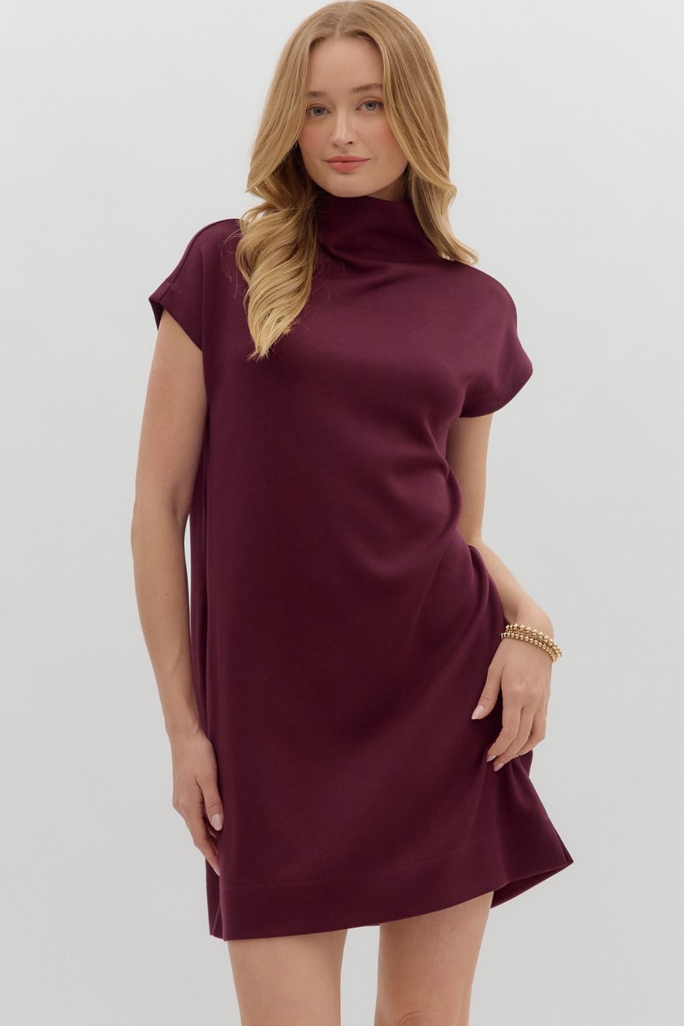 Mock Neck Mini Dress in Wine (REG)